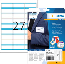 Naambadge etiket herma 4513 63.5x29.6mm wit/blauw