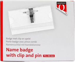 Naambadges Quantore met clip en speld 40x75mm - set 24 stuks