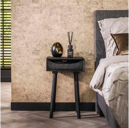Nachtkastje bijzettafel Sleek Acacia Wood Inlay zwart 35x30x55 cm - Modern Design - Massief Hout