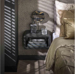 Nachtkastje hangend rib - Teakhout zwart