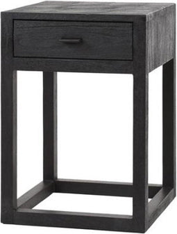 Nachtkastje Square Zwart massief Acacia hout met Lade - Modern Design - bijzettafel - Halkastje - 35x35x50 cm