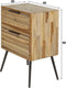 Nachtkastje Teca Verweerd Teakhout met 2 Lades en Metalen Tapse Poten - bijzettafel - ladekast - 45x30x60 cm - Speels en Modern Design