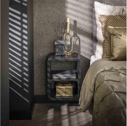 Nachtkastje XS hangend rib - Teakhout zwart