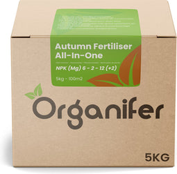 Najaarsmest All-In-One (5kg, 100m2) - Rijk aan Kalium - Gazonmest Najaar - Gazonsmeststof - Organische Meststof - Najaarsmest - Verhoogt de Weerstand van het Gazon tegen Vorst, Droogte, Ziektes en Betreding - Organifer
