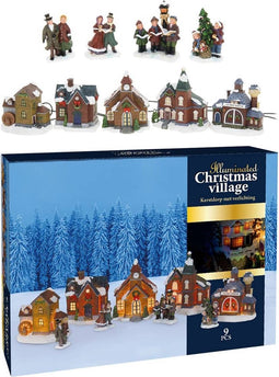 Nampook Kerstdorp - Met verlichting - 9 delig - Incl. 4 kerstfiguren