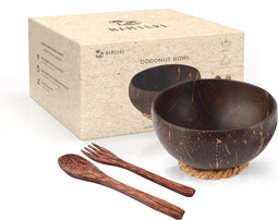 Namture Coconut Bowl – Inhoud 800ml – Jumbo Kokosnoot Kom – 100% Natuurlijk, Binnen- en Buitenkant Gepolijst - Duurzaam – Diameter 14 -15cm