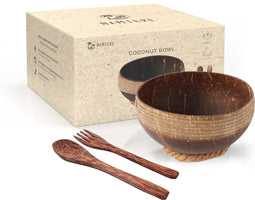 Namture Coconut Bowl – Inhoud 800ml – Jumbo Kokosnoot Kom – 100% Natuurlijk, Binnenkant Gepolijst, Buitenkant bewerkt - Duurzaam – Diameter 14-15cm