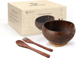 Namture Coconut Bowl – Inhoud 800ml – Jumbo Kokosnoot Kom – 100% Natuurlijk, Binnenkant Gepolijst, Buitenkant bewerkt - Duurzaam – Diameter 14-15cm