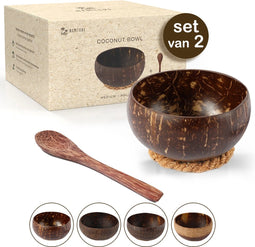 Namture - Kokosnoot Kom Set Polished - 2 Kommen & 2 Houten Lepels - Coconut Bowl - Zero Waste & Duurzaam - Medium Maat - Duurzaam Cadeau
