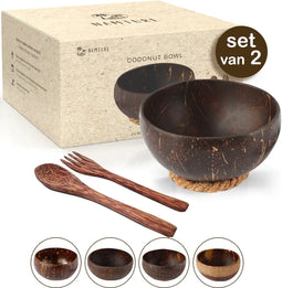 Namture - Kokosnoot Kom Set Polished - 2 Kommen & 2 Houten Lepels - Coconut Bowl - Zero Waste & Duurzaam - Jumbo Maat - Duurzaam Cadeau