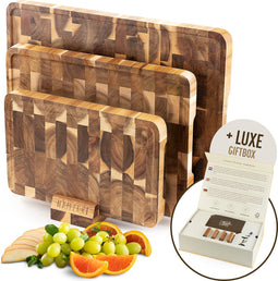 Namture Snijplankenset met Houder - 3 Snijplanken - Uniek & Extra Dik Design - Premium Snijplank Hout (Acaciahout) - Antislip - Borrelplank - Tapasplank - Serveerplank