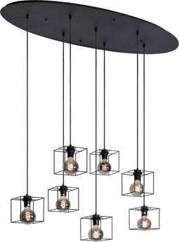 Atmooz - Hanglamp Noury 7 - ovaal - Industrieel - Woonkamer / Slaapkamer / Eetkamer - Plafondlamp - Zwart - Hoogte 120cm - Metaal