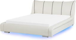 NANTES - Tweepersoonsbed LED - Wit - 160 x 200 cm - Leer