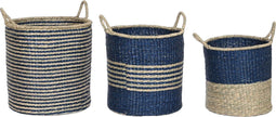 Basket spelset Home ESPRIT Blauw Natuurlijk Jute Zeegras Mediterrane 43 x 43 x 54 cm (3 Onderdelen)