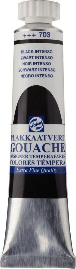 Plakkaatverf - 703 Zwart intenso - Gouache extra fine - Talens - 20 ml