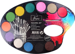 Nassau Fine Art aquarel-waterverf-set, 12 kleuren-napjes | aquarelverf + penseel
