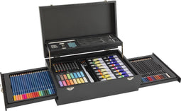 Nassau Fine Art Luxe Schilderskoffer - Complete 115-delige Set voor Kinderen en Volwassenen - Aquarelverf, Acrylverf, Kleurpotloden, en Meer - Prachtige Houten Opbergkoffer - Ideaal Cadeau voor de Feestdagen
