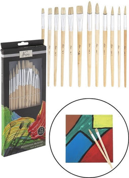 Nassau Fine Art Professionele Penselen Set | 12 Stuks - Platte- & Ronde penselen | Schilderen voor Kinderen en Volwassenen | Hobbypenseel
