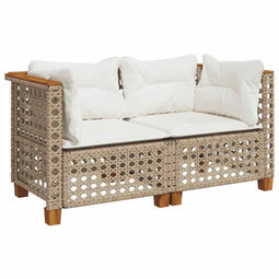 vidaXL - Tuinbanken - 2 - st - met - kussens - poly - rattan - beige