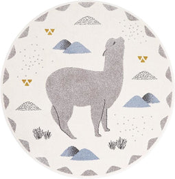 Nattiot - Andino Lama By MPA Blue Rond Vloerkleed Voor Kinderkamer - Tapijt ∅ 135 cm