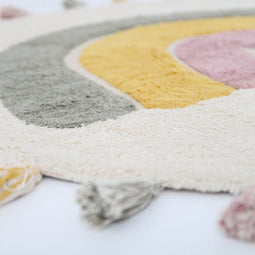 Nattiot - Wasbaar katoenen kindervloerkleed in regenboogkleuren met RAINBOW MOSS-pompons