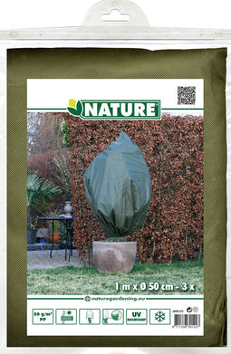 Nature plantenhoes met trekkoord - 3 stuks - H100 x D50 cm - groen - anti-vorst beschermhoes