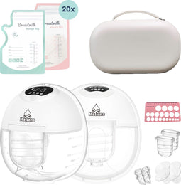 Mellons Lunea - Handsfree Dubbele Elektrische Borstkolf - Draadloos met 1200mAh batterij - Wit (2 stuks)