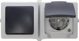 Nautic Combinatie Wip - Stopcontact - IP44 - met Randaarde - Horizontaal - Antraciet / Wit