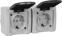Nautic Dubbel Stopcontact - IP44 - met Randaarde - Horizontaal - Antraciet / Wit
