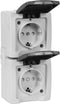 Nautic Dubbel Stopcontact - IP44 - met Randaarde - Verticaal - Antraciet / Wit