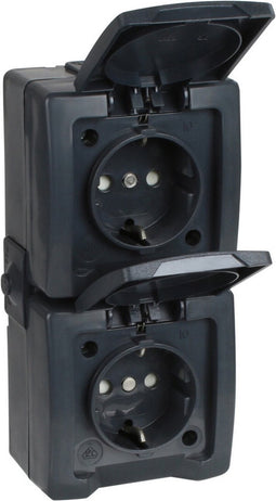Nautic Dubbel stopcontact - spatwaterdicht - verticaal - antraciet - IP44