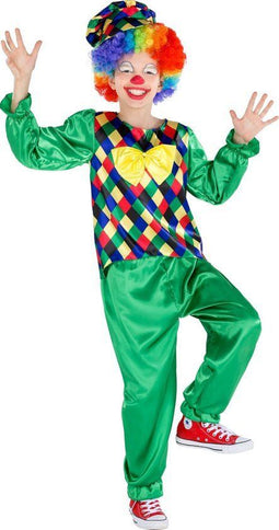 dressforfun - jongenskostuum clown Freddy 104 - glanzende satijnen broek en shirt - baseball cap