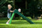 SwingKing Vrijstaande glijbaan met Trap - Groene Peuter Glijbaan (Kunststof) - 120x40x67cm - 18 - 36 maanden