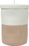 vidaXL - Opbergmand - met - deksel - Ø - 37x50 - cm - katoen - bruin - en - wit
