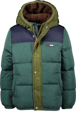 Moodstreet Jongens Jas - Puffer Jacket - Fake Fur Voering - Forest Groen/Khaki/Navy - Maat 134/140