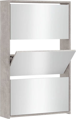 vidaXL - Schoenenkast - met - spiegel - 3-laags - 63x17x102,5 - cm - betongrijs
