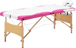 vidaXL - Massagetafel - inklapbaar - 3 - zones - hout - wit - en - roze