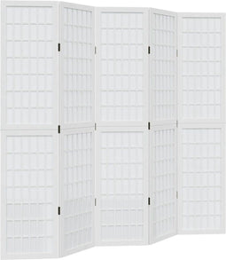 vidaXL - Kamerscherm - met - 5 - panelen - massief - paulowniahout - wit