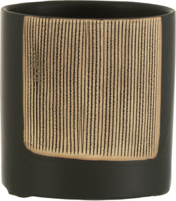 J-Line bloempot Maria Rond - keramiek - zwart - 2 stuks - Ø 12 cm