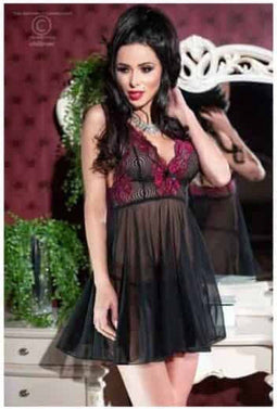 CHILIROSE - CR4214 BABYDOLL WITH PINK-BLACK THONG S/M