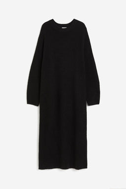 H&M Zwarte Midi Trui-Jurk - XS - Ronde Hals - Lange Raglanmouwen - Loose Fit