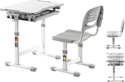 VDD Gaming Kinderbureau - Ergonomische Bureaustoel - Hoogte Verstelbaar - Grijs/Wit (set van 2)