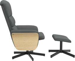 Fauteuil verstelbaar met voetenbank stof donkergrijs