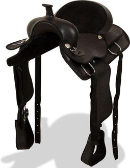 vidaXL Western zadel. hoofdstel en borstriem 15" echt leer zwart