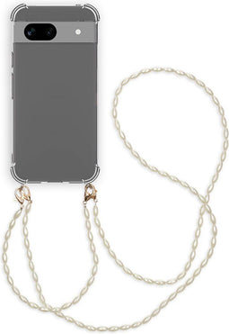 imoshion Hoesje Geschikt voor Google Pixel 8a Hoesje Met Koord - imoshion Backcover met koord + armband - Parels - Transparant