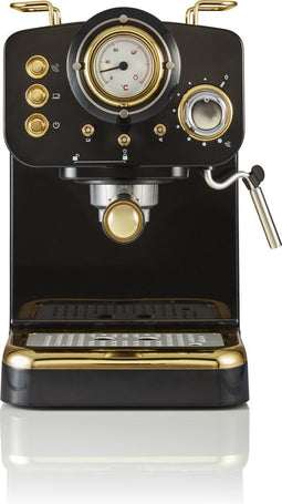Swan Gatsby Espressomachine – Gemalen Koffie & Pads – Met Melkopschuimer – Zwart/Goud