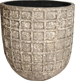 PTMD Jitta grijze pot keramiek rond met geblokt design - 60x60x60