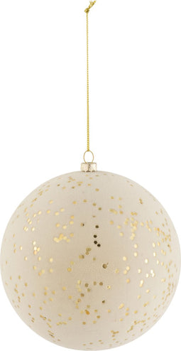 J-Line kerstbal Stippen - fluweel - creme/goud - large - 4 stuks