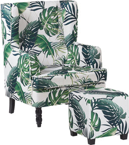 Fauteuil SANDSET met voetenbank Stof Lichtgroen