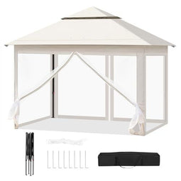 Woltu Vouwbare Tuinpaviljoen met Afneembare Muggenhorren Beige 3 x 3 m